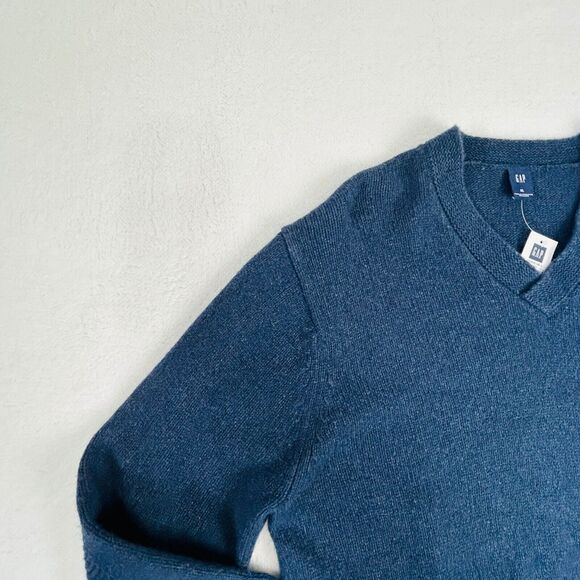 NWT Gap Wool Sweater Size XL Navy Blue‎ Angora Patchwork Textured V-Neck Preppy - Picture 4 of 16